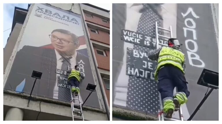 „Vučić is the worst“: Mladenovčanin išarao bilbord s Vučićevim likom, reagovala policija