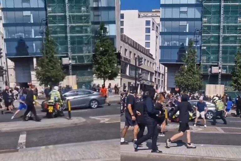 Nasilni protesti se šire Velikom Britanijom: Brojni demonstranti napali usamljenog policajca na motociklu