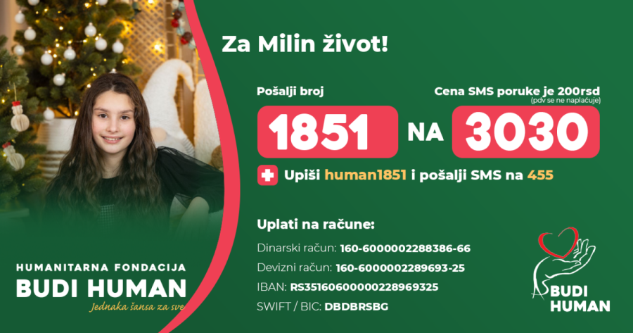 Budimo humani: Devojčici Mili potrebna pomoć za nastavak lečenja